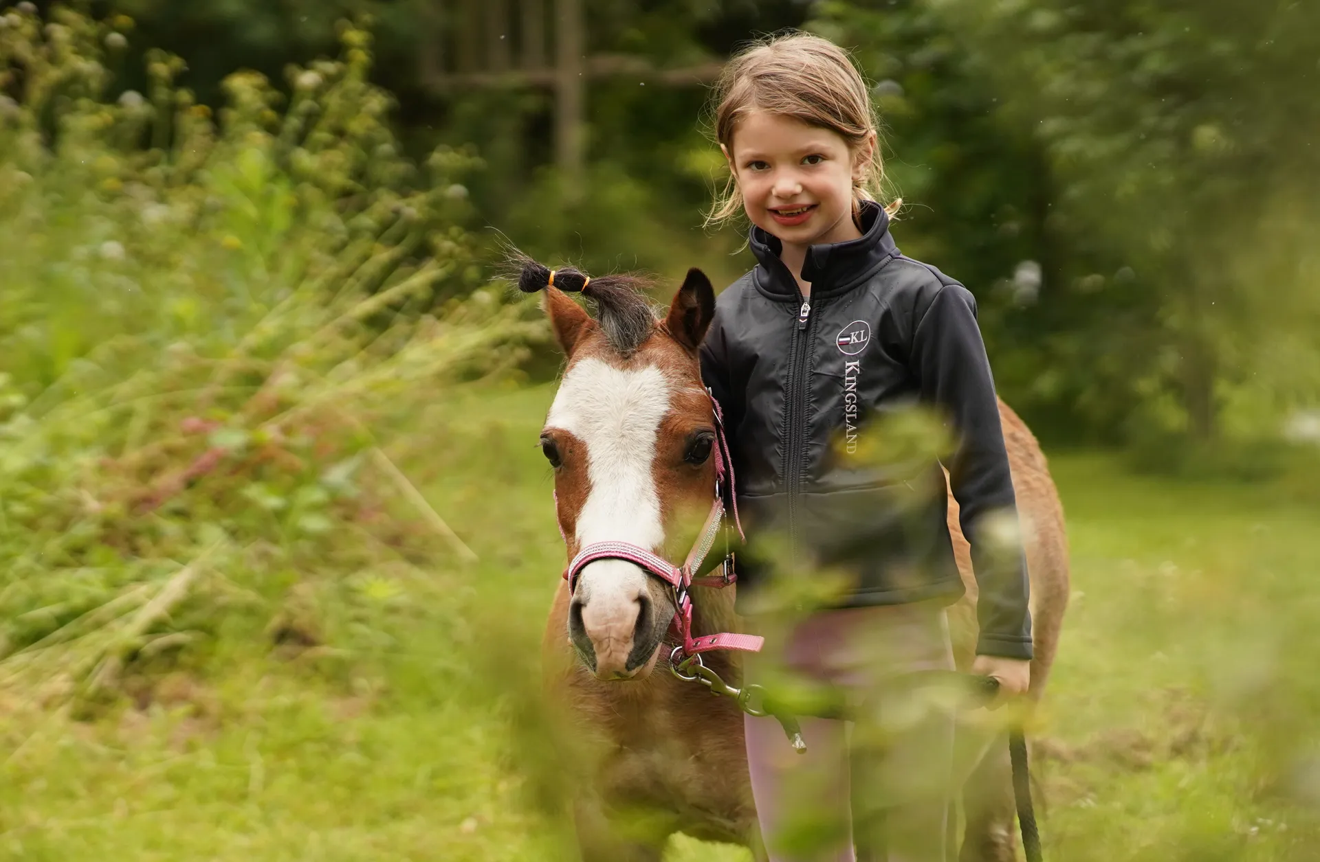 Meisje met pony in het veld